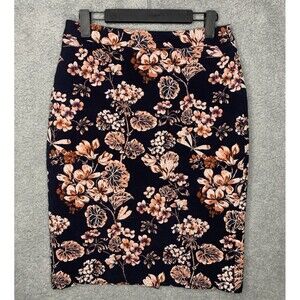 Ann Taylor Skirt Womens 6 Navy Floral Jacquard Pencil Embroidered 424473